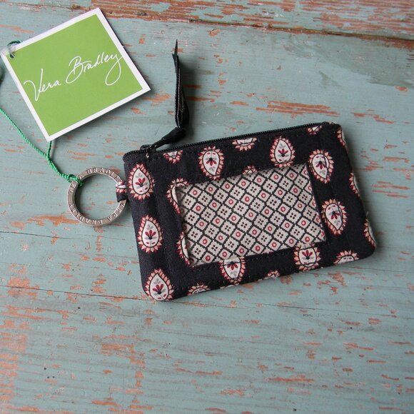 NWT VERA BRADLEY CLASSIC BLACK ZIP ID CASE KEYRING - Picture 1 of 7